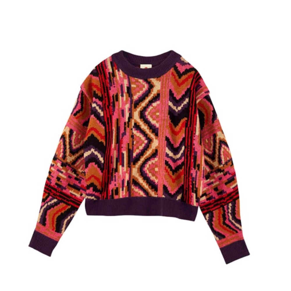 NWT FARM Rio Red stripes patches sweater size XS S M